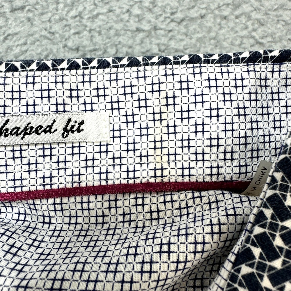 Bugatchi Uomo Shirt Mens XXL Shaped Fit Blue White Geometric All Day Casual Prep - Picture 14 of 15